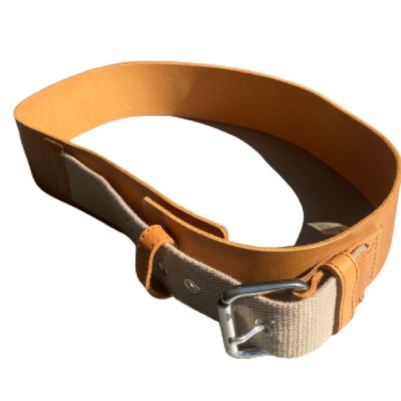LANDS END 100% Cow Leather Canvas Cotton Adjustable Belt Size Medium - Picture 5 of 8